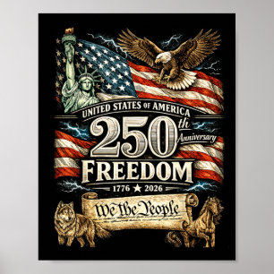 Affiche Hommes femmes 250 ans de liberté drapeau patriotiq
