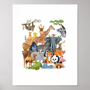 Affiche Hommes Femmes et Enfants Faune Zoo Day Party Cute