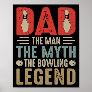 Affiche Hommes Funny Bowler Papa Bowling Legend Fête des p