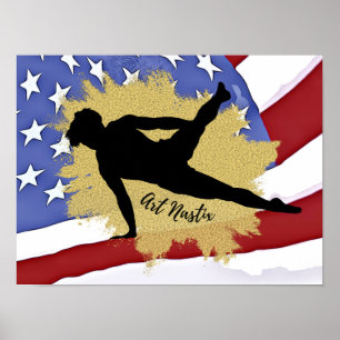 Affiche Hommes Gymnaste Silhouette Art - Drapeau américain