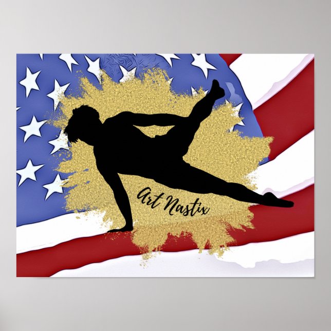 Affiche Hommes Gymnaste Silhouette Art - Drapeau américain (Devant)