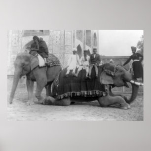 Affiche Hommes tenant des éléphants en Inde PhotoInde