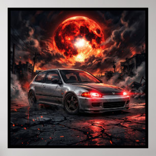 Affiche Honda Civic EG6 SiR un Clair de Lune cramoisi