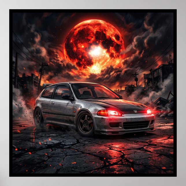 Affiche Honda Civic EG6 SiR un Clair de Lune cramoisi (Devant)