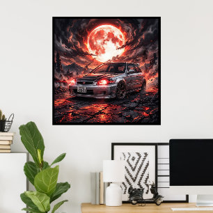 Affiche Honda Civic EK9 SiR à la Lune Cramoisie