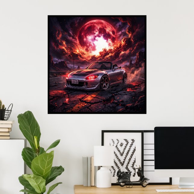 Affiche Honda S2000 sous une lune cramoisie (Bureau à domicile)