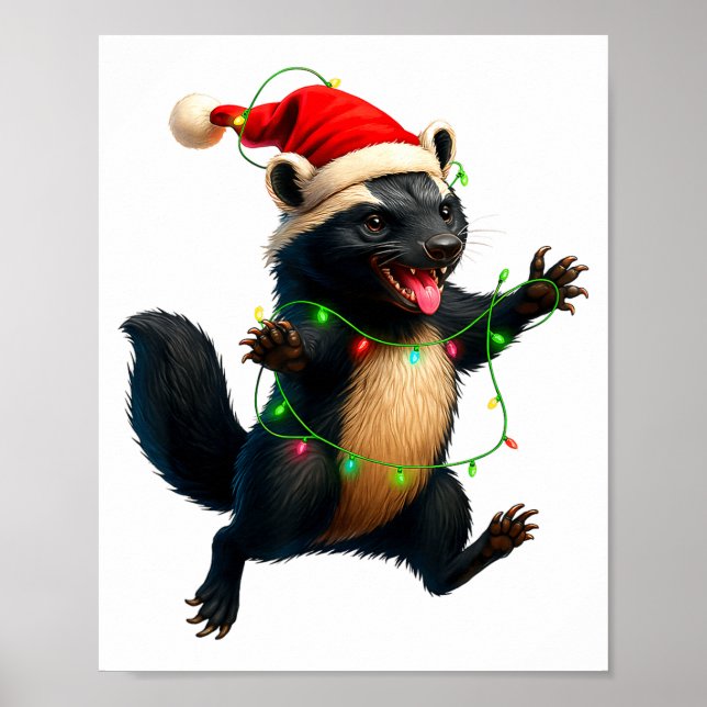 Affiche Honey Badger Tree Xmas Lights Santa Honey Badger C (Devant)
