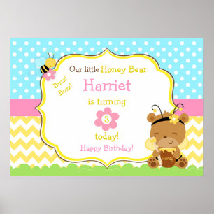 Affiche Honey Bear et Bumble Bee Anniversaire