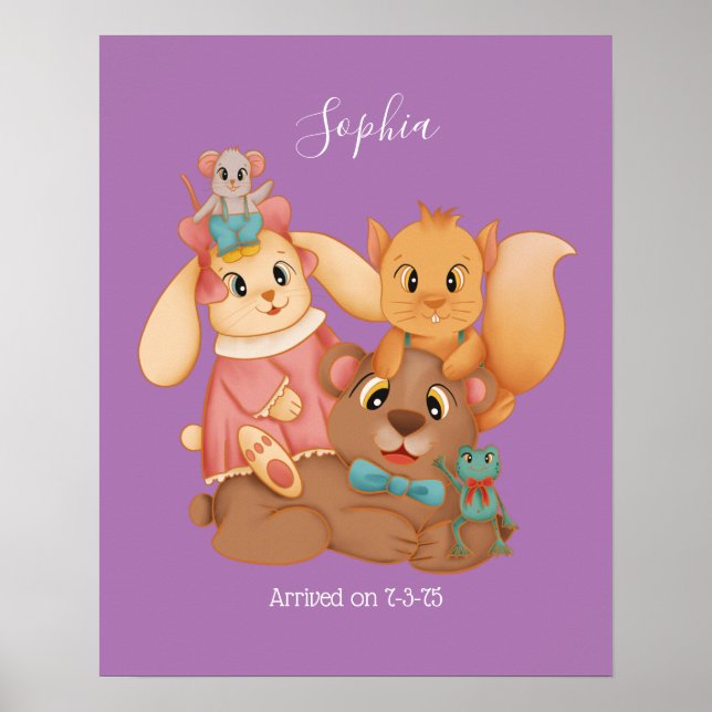 Affiche Honey Bear & Friends, DIY Name White Script (Devant)