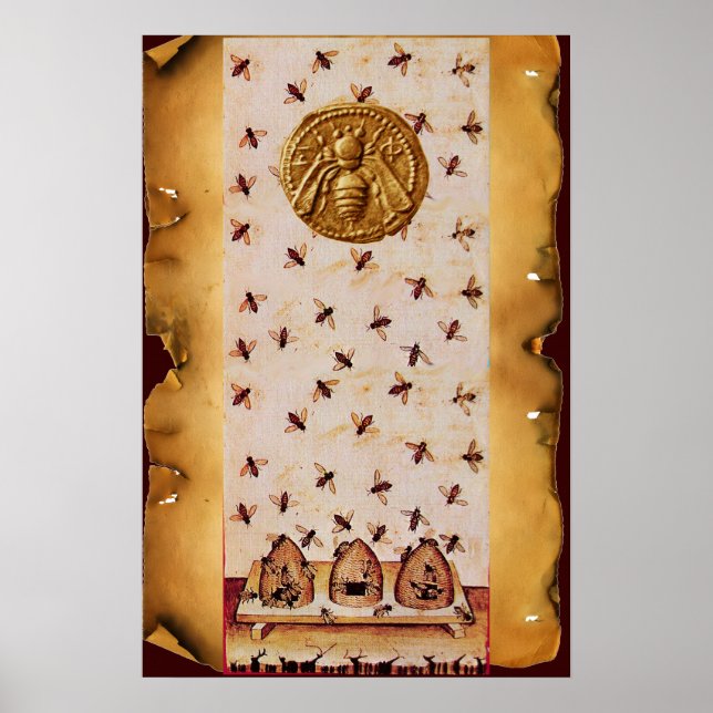AFFICHE HONEY BEE ,BEEKEEPING,BEEKEEPER PARCHMENT (Devant)