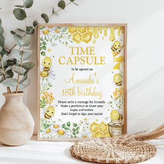 Affiche Honey Bee Floral Birthday Party Time Capsule Sign