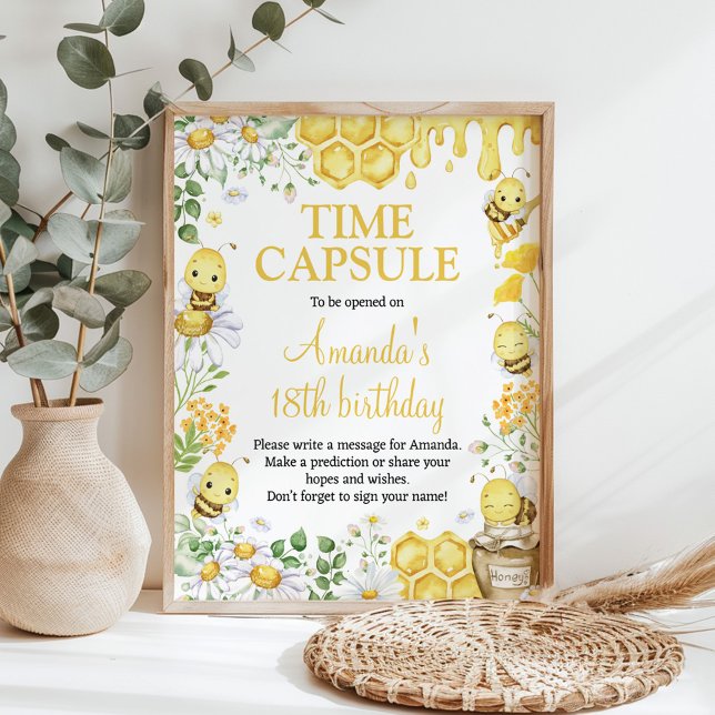 Affiche Honey Bee Floral Birthday Party Time Capsule Sign (Créateur téléchargé)
