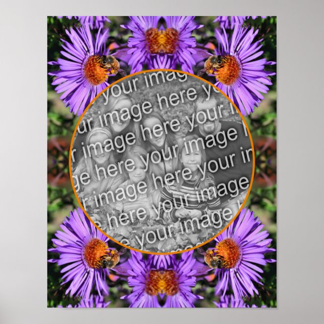 Affiche Honey Bee On Aster Flower Frame Ajouter Votre Phot (Devant)