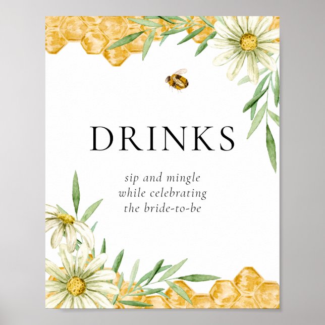 Affiche Honey Bees Daisy Flower Bar Drink Station Sign (Devant)