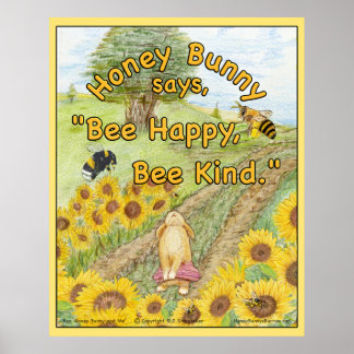 Affiche Honey Bunny dit 'Abey Happy, Bee Kind'