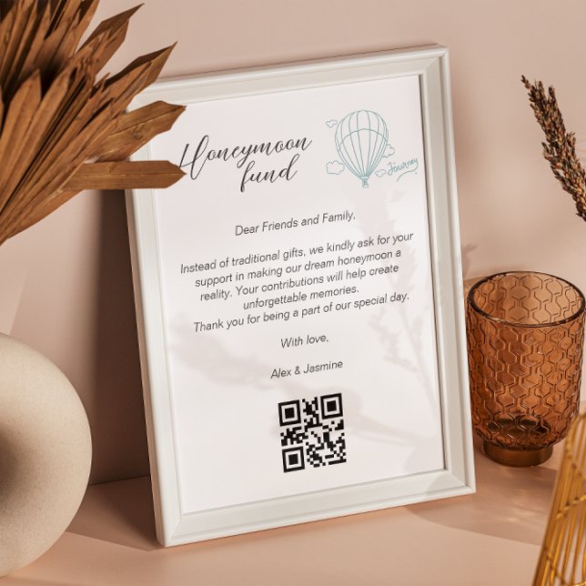 Affiche Honeymoon Wish Qr Code Voyage Fonds Demander un ca (Honeymoon Wish Qr Code Travel Fund Request Gift Poster)