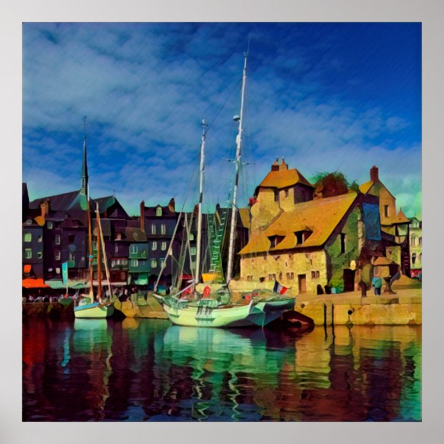 Affiche HONFLEUR - docking - old pier - panorama (Devant)