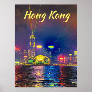 Affiche Hong Kong by night design moderne de murs de voyag