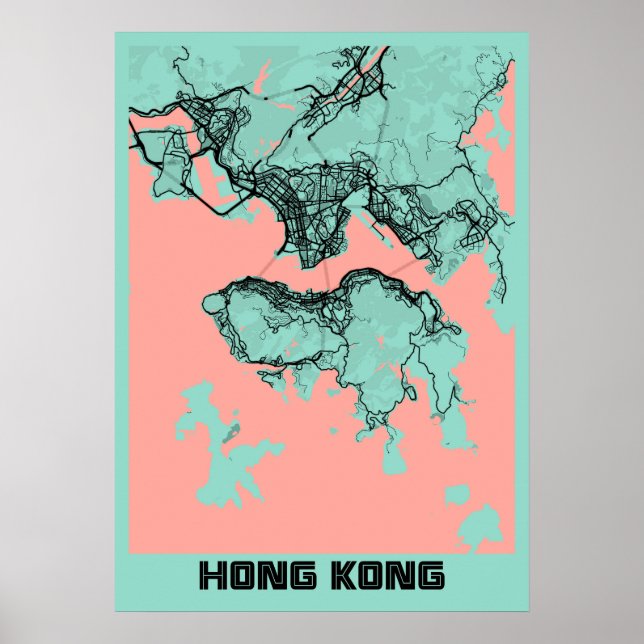 Affiche Hong Kong - Carte de la ville de Hong Kong (Devant)