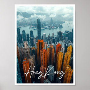 Affiche Hong Kong Chine Skyline Top View