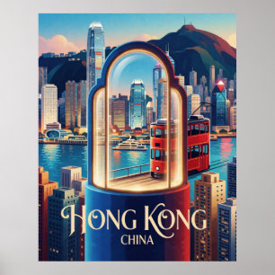 Affiche Hong Kong Chine Victoria Harbour Skyline Voyage