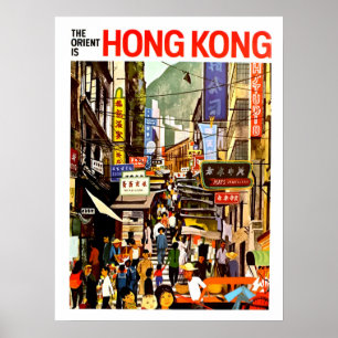Affiche Hong Kong, foule de rue urbaine, Orient, vintage