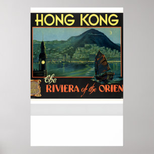 Affiche Hong Kong La Riviera de l'Orient Voyage Vintage