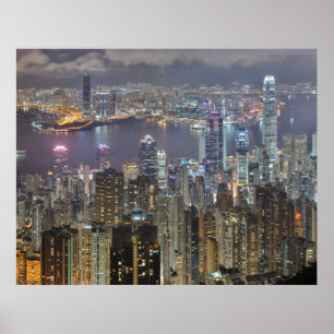 Affiche Hong Kong Skyline à l'affiche de nuit