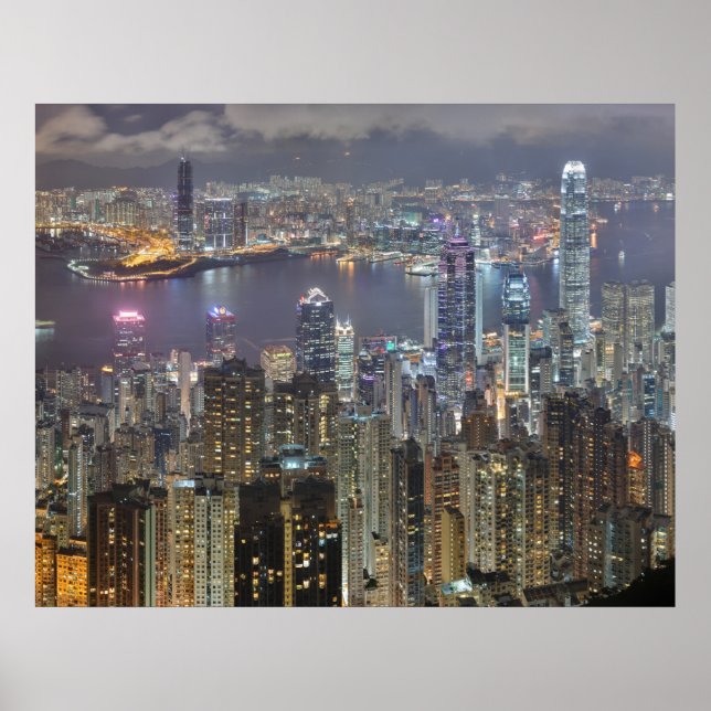 Affiche Hong Kong Skyline à l'affiche de nuit (Devant)
