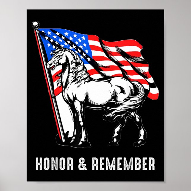 Affiche Honneur Se souvenir Cheval Patriotique Drapeau Amé (Devant)