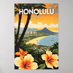 Affiche Honolulu Hawaii Nostalgic Travel
