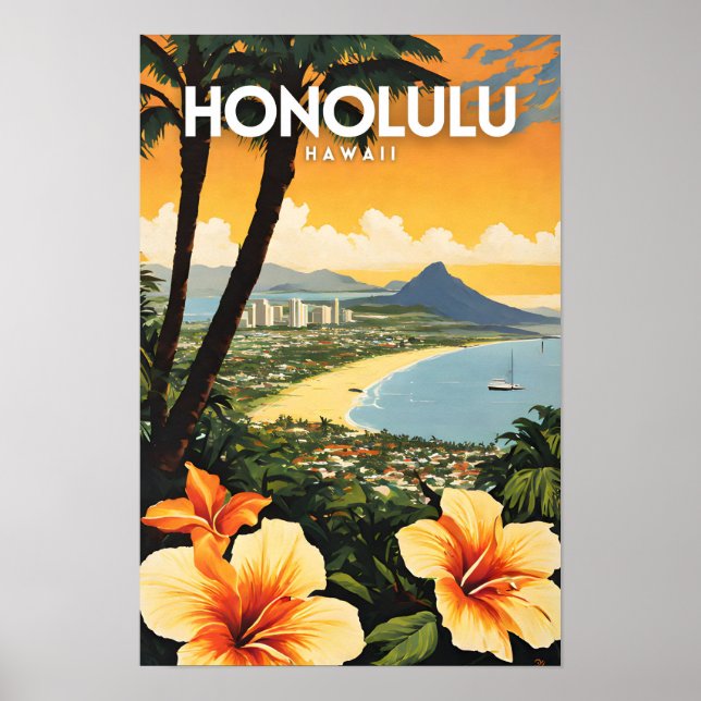 Affiche Honolulu Hawaii Nostalgic Travel (Devant)