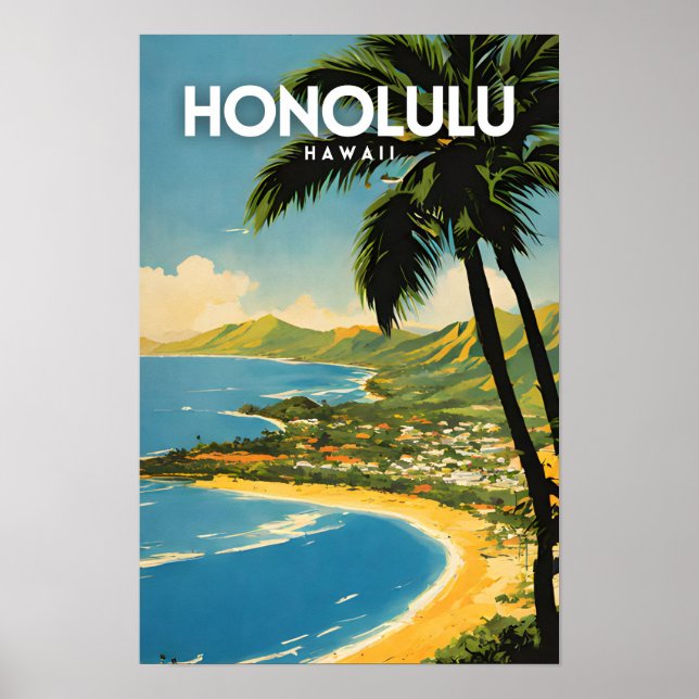 Affiche Honolulu Hawaii Nostalgic Travel Art (Devant)