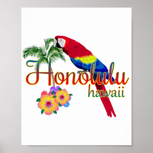 Affiche Honolulu Hawaii Tropical Parrot (Devant)