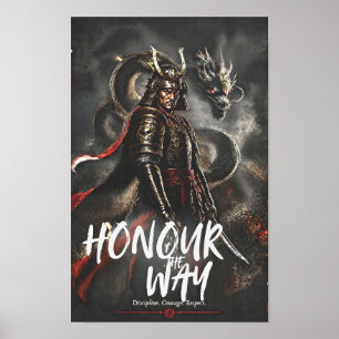 Affiche Honorer la Voie Guerrier Samouraï & Dragon Japonai