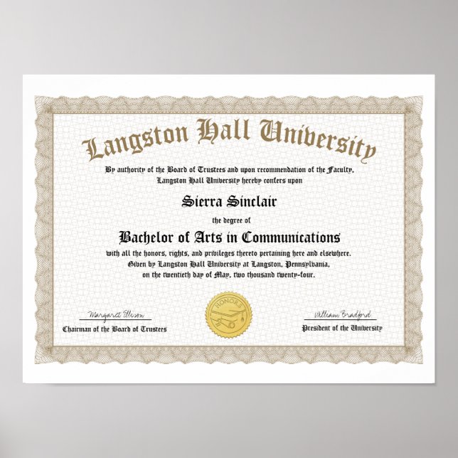 Affiche Honors College or University Diploma Replica (Devant)