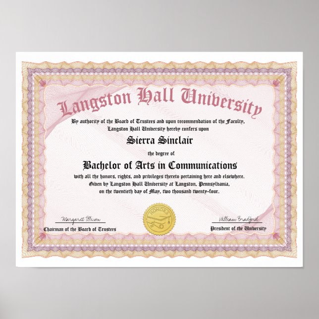 Affiche Honors College or University Diploma Replica (Devant)