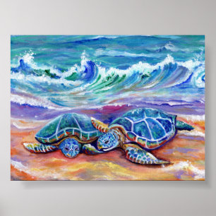 Affiche Honu Hugs and Love at the Beach Hawaiian