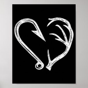 Affiche Hook Antler Coeur Love Pêche Chasse Poisson Deer H