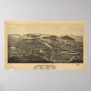 Affiche Hoosick Falls New York 1889 Antique Carte panorami