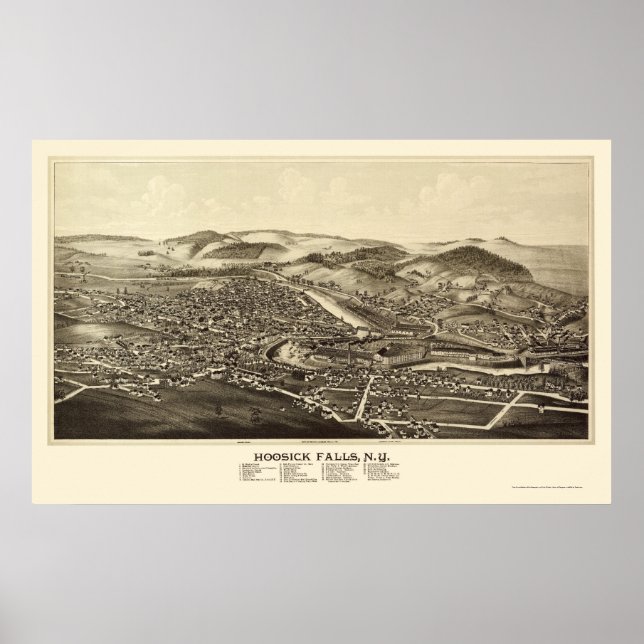 Affiche Hoosick Falls, NY Carte panoramique - 1889 (Devant)