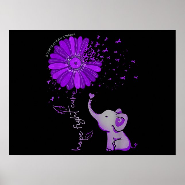 Affiche Hope Fight Cute Elephant Alzheimer's Purple Ribbon (Devant)