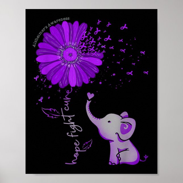Affiche Hope Fight Cute Elephant Alzheimer's Purple Ribbon (Devant)