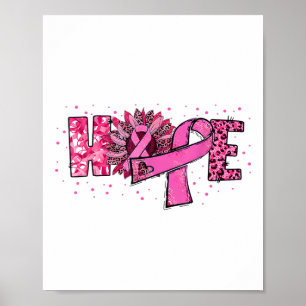 Affiche Hope Sunflower Leopard rose Ribbon Cancer du sein 