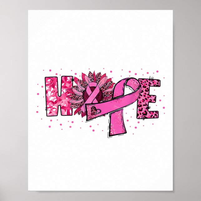 Affiche Hope Sunflower Leopard rose Ribbon Cancer du sein  (Devant)
