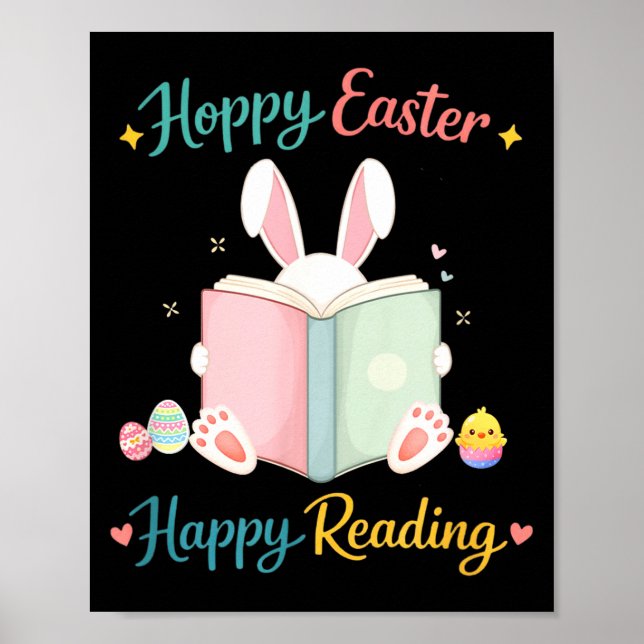 Affiche Hoppy easter happy reading bunny design for kids  (Devant)