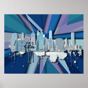 Affiche Horizon   3D bleu de New York City