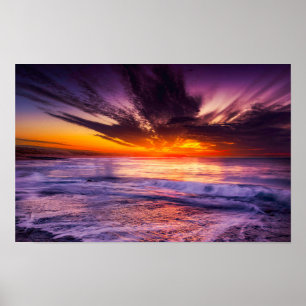 Affiche Horizon Coucher De Soleil Violet Orange Sur L'Océa