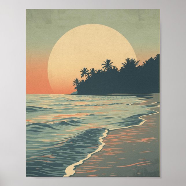 Affiche Horizon Crimson : Coucher de soleil de mer serein (Devant)
