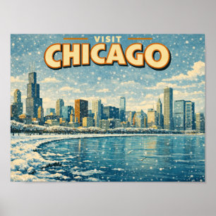 Affiche Horizon de Chicago et lac Michigan en hiver 